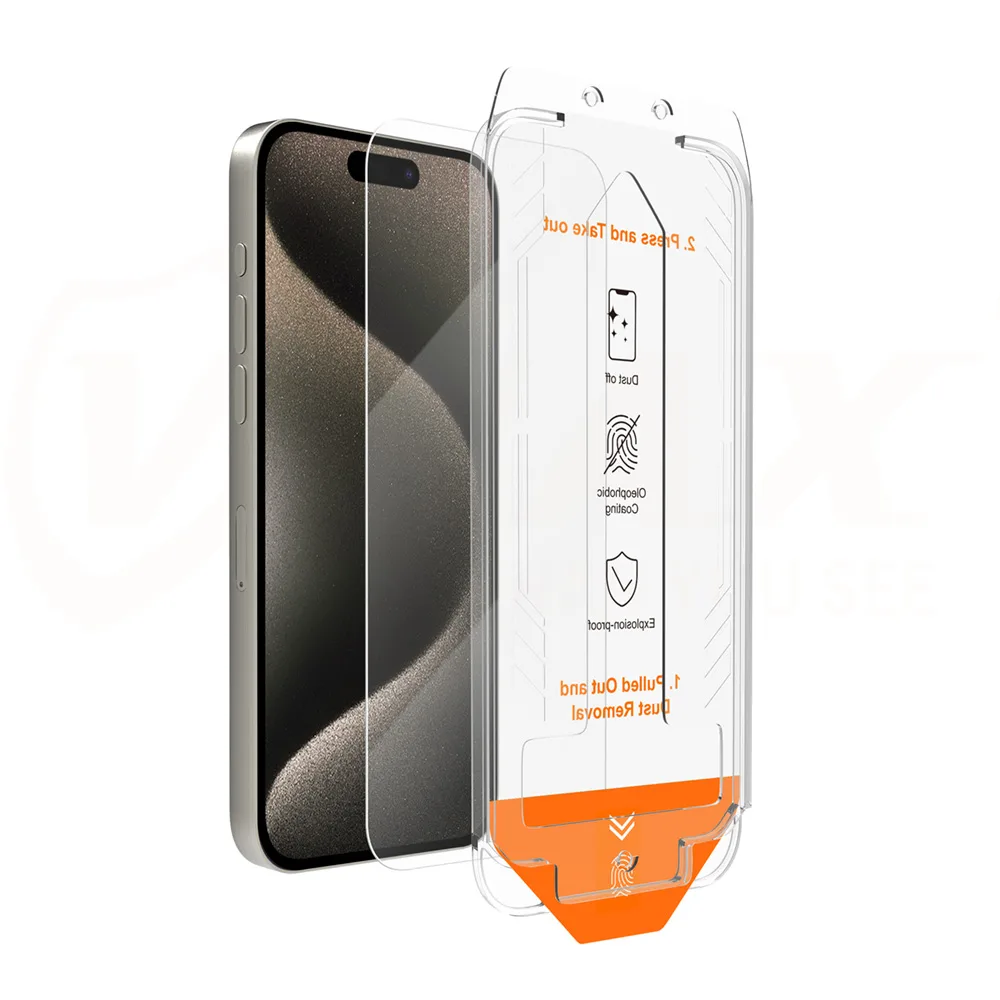 Vmax härdat glas enkel montering 2,5D normalt glas för iPhone 15 Pro Max 6,7″