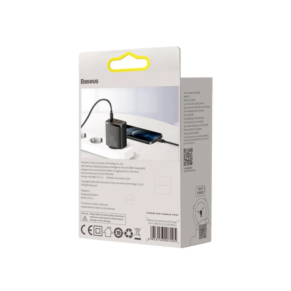 Baseus wall charger Compact PD 30W 1x USB-C 2x USB black
