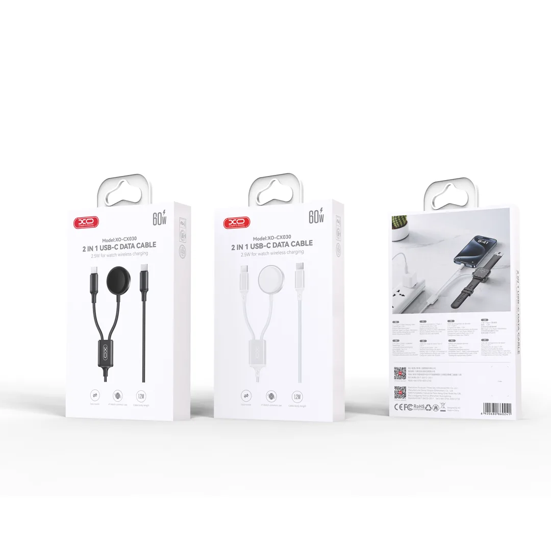XO trådlös induktionsladdare CX030 vit för Apple Watch med USB-C – USB-C-kabel