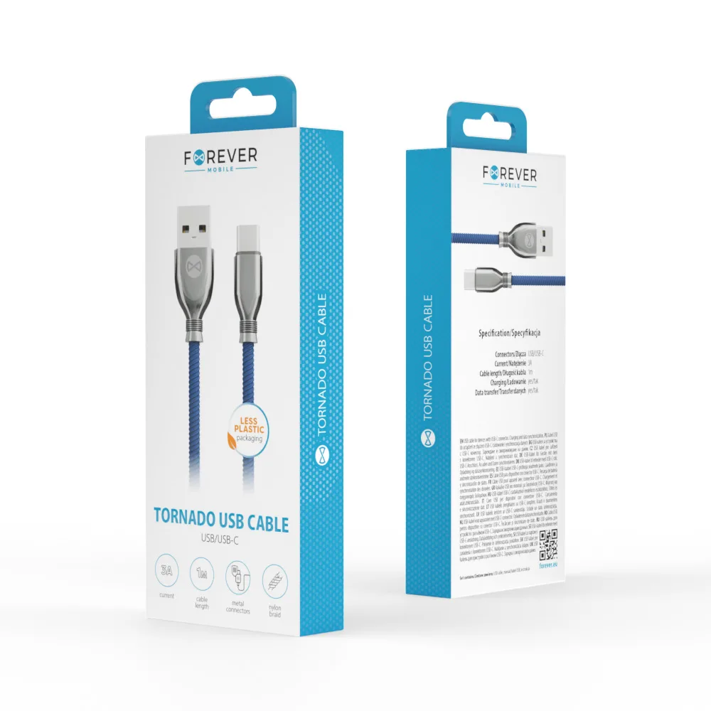 Forever Tornado cable USB – USB-C 1,0 m 3A navy blue