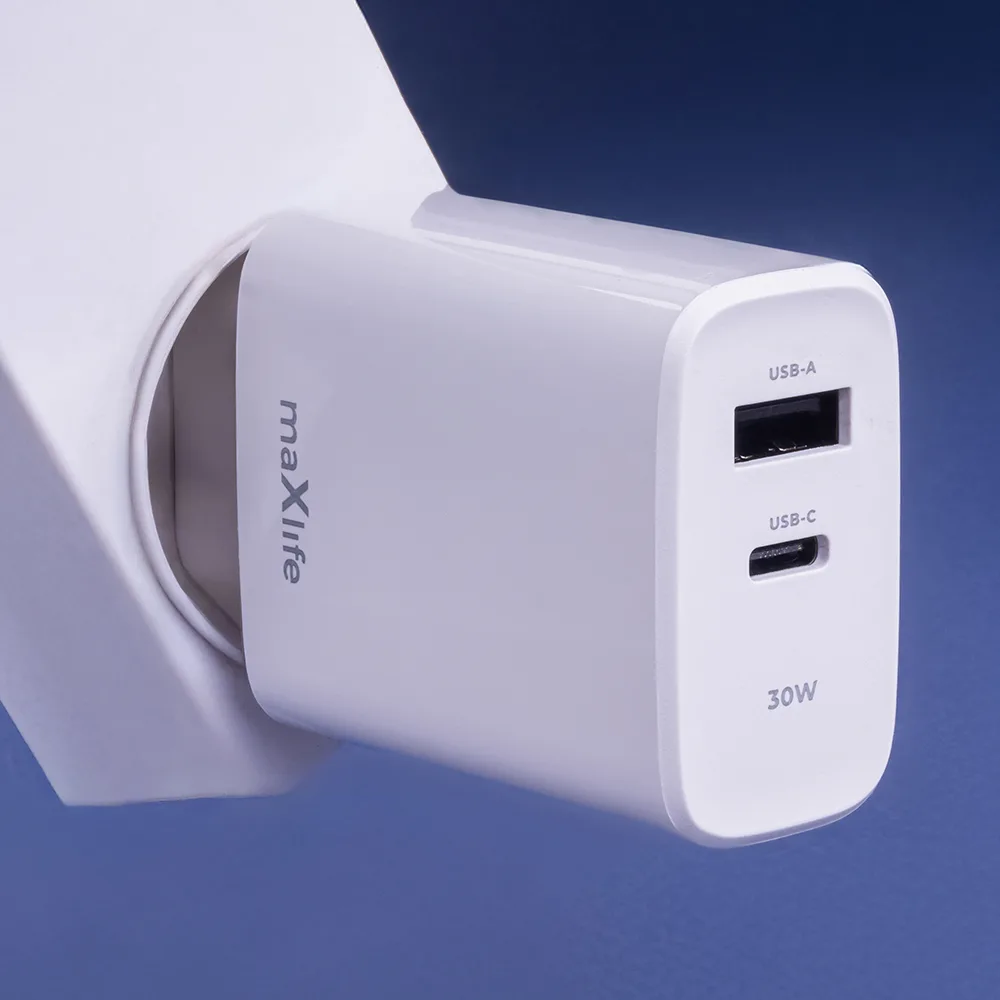 Maxlife MXTC-10-30AC PD QC charger 1x USB-C 1x USB 30W white