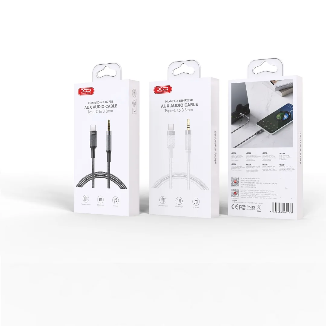 XO cable audio NB-R279B USB-C – jack 3,5mm 1,0m white