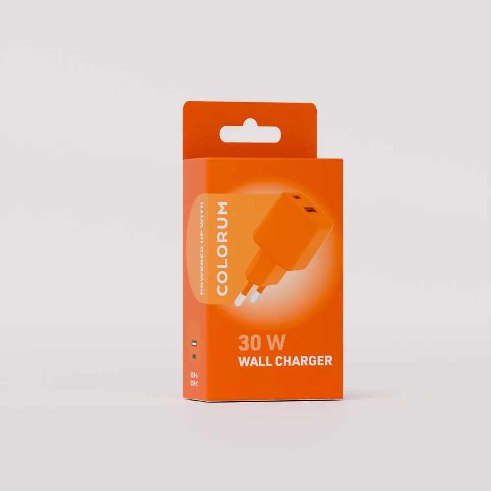 COLORUM väggladdare USB-A + USB-C PD 30W CLS30-AC-10 xOrange