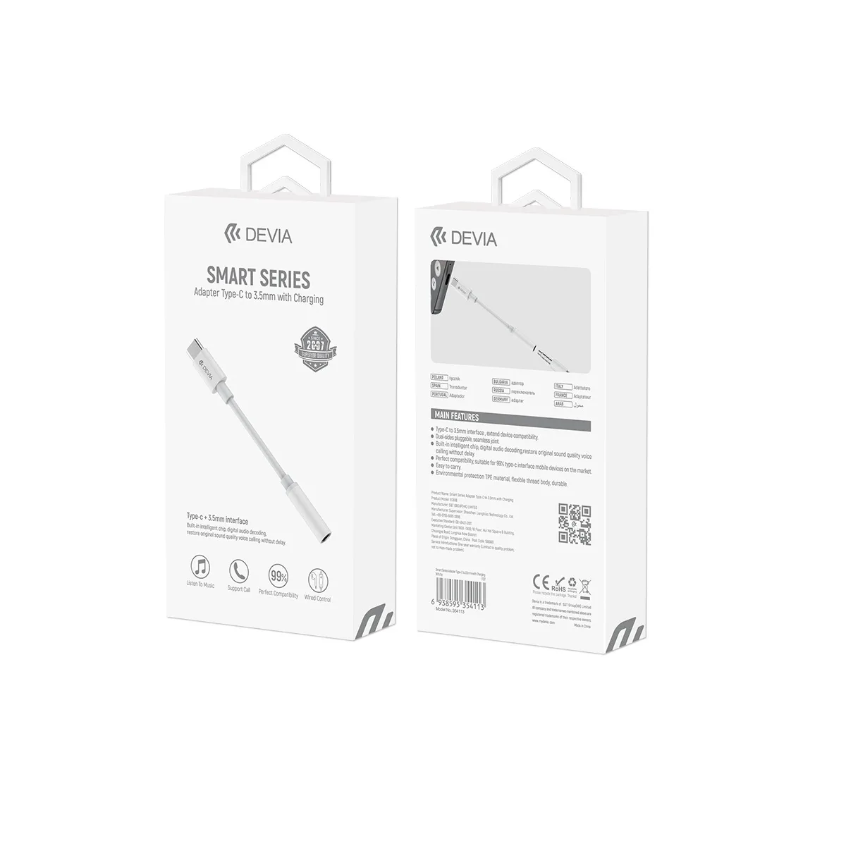 Devia adapter EC608 USB-C – jack 3,5mm white