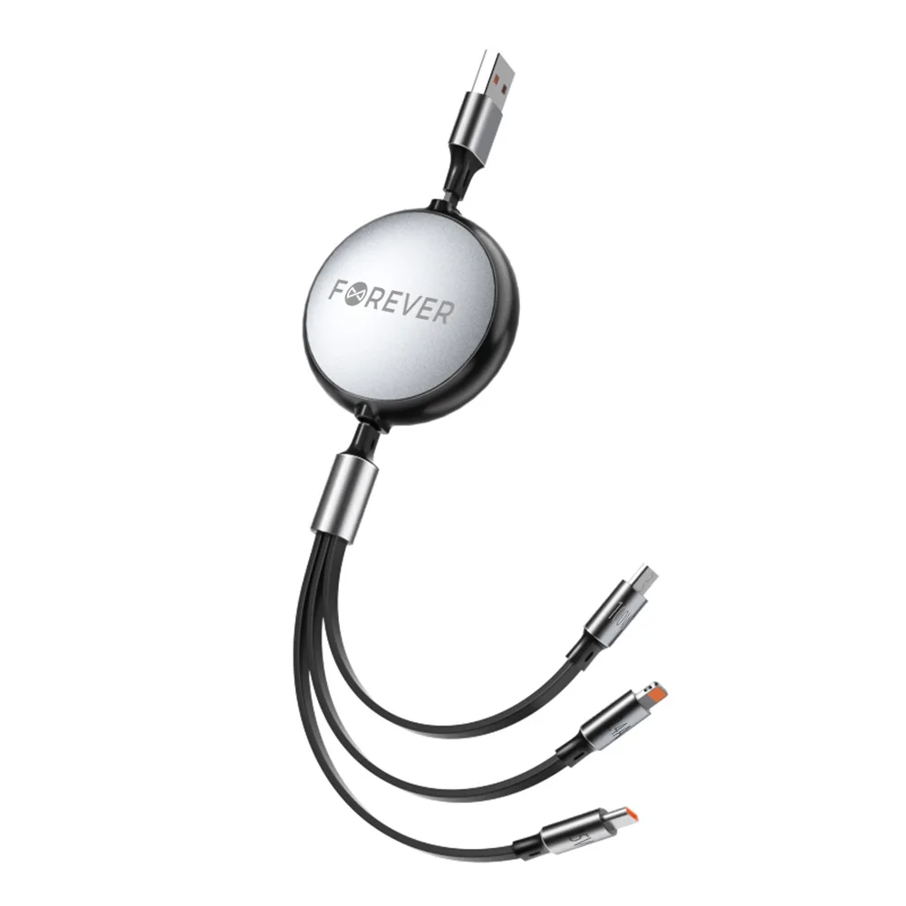 Forever 3in1 cable USB – Lightning + 2x USB-C 1,2 m 100W black