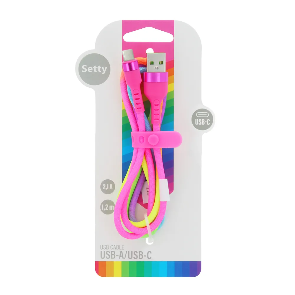 Setty USB – USB-C-kabel 1,2 m 2,1A KNA-C-1.22.113 regnbåge