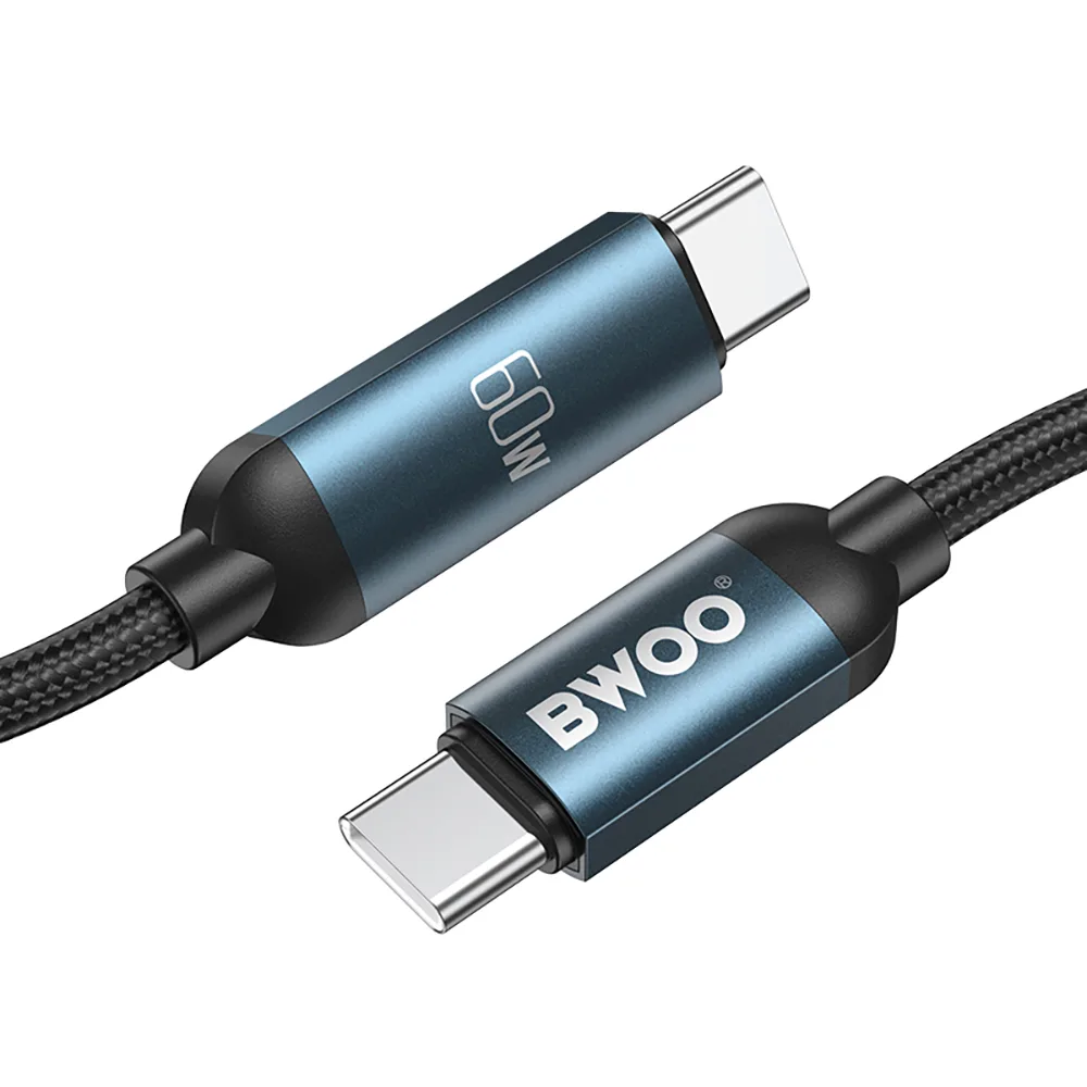 BWOO Flettad kabel USB-C – USB-C 1m 60W med animerad belysning svart