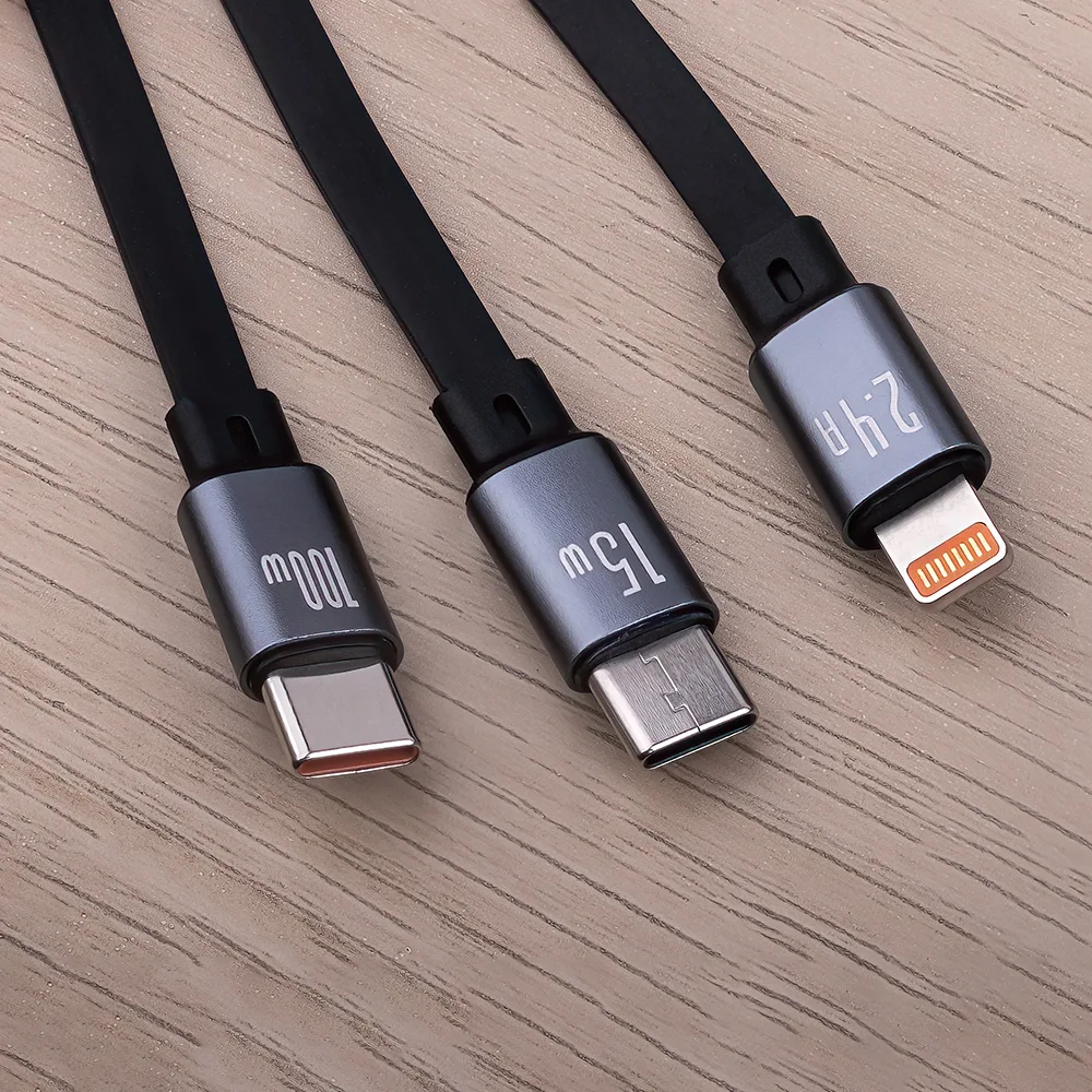 Forever 3in1 cable USB – Lightning + 2x USB-C 1,2 m 100W black