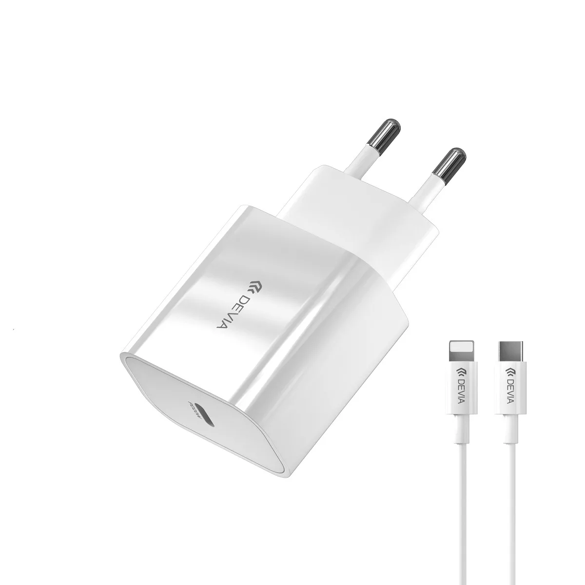Devia wall charger Smart PD 20W 1x USB-C white + Lightning - USB-C cable