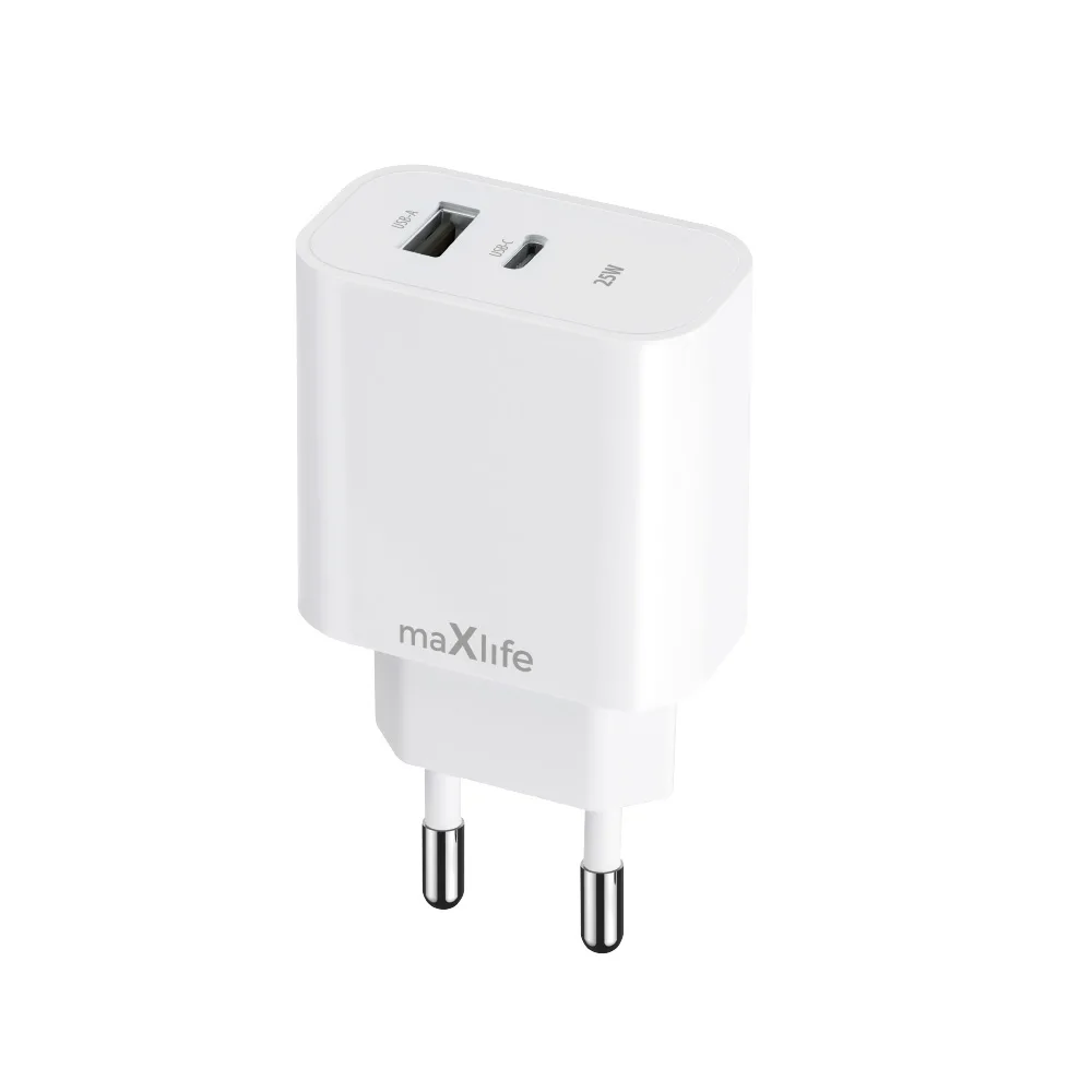 Maxlife MXTC-06-25AC PD QC charger 1x USB-C 1x USB 25W white