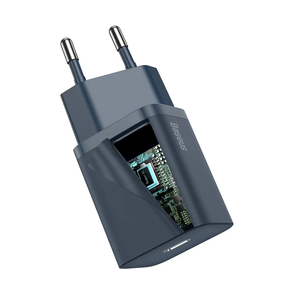 Baseus väggladdare Super Si PD 20W 1x USB-C blå + USB-C – Lightning-kabel