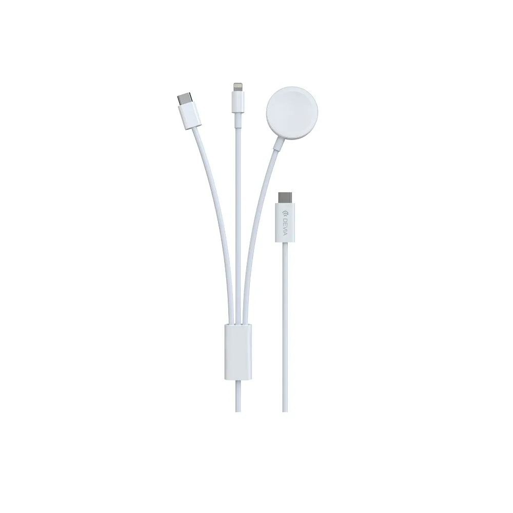 Devia kabel 3in1 Smart EA520 USB-C – USB-C + Lightning vit med induktiv magnetladdare för Apple Watch