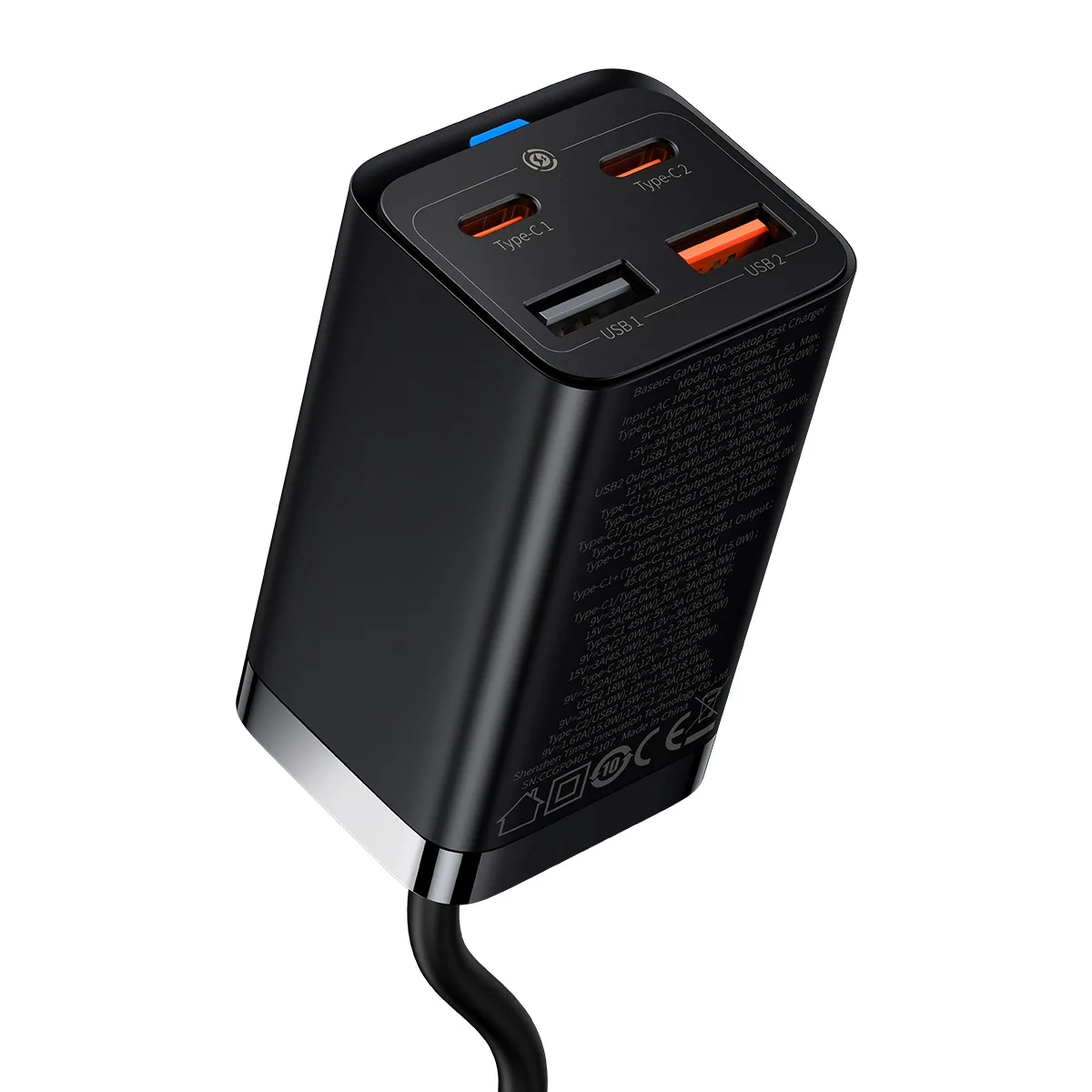 Baseus wall charger GaN3 Pro PD 65W 2x USB-C 2x USB black + USB-C – USB-C cable