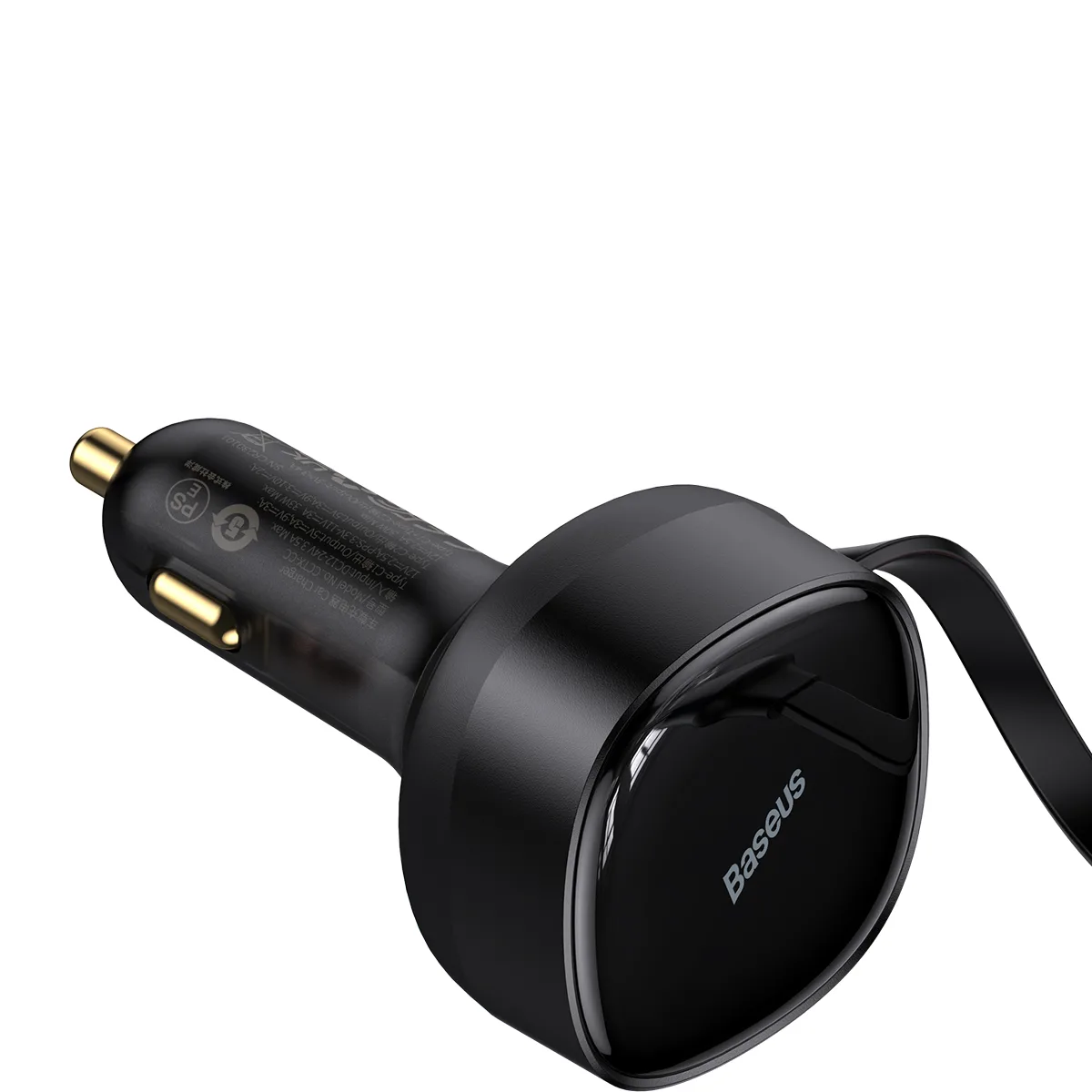 Baseus bil-laddare Enjoyment Retractable 2w1 30W svart med kabel 2x USB-C