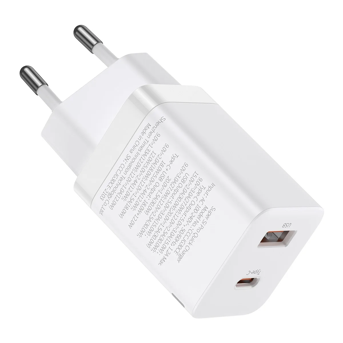 Baseus wall charger Super Si PD 30W 1x USB-C 1x USB white