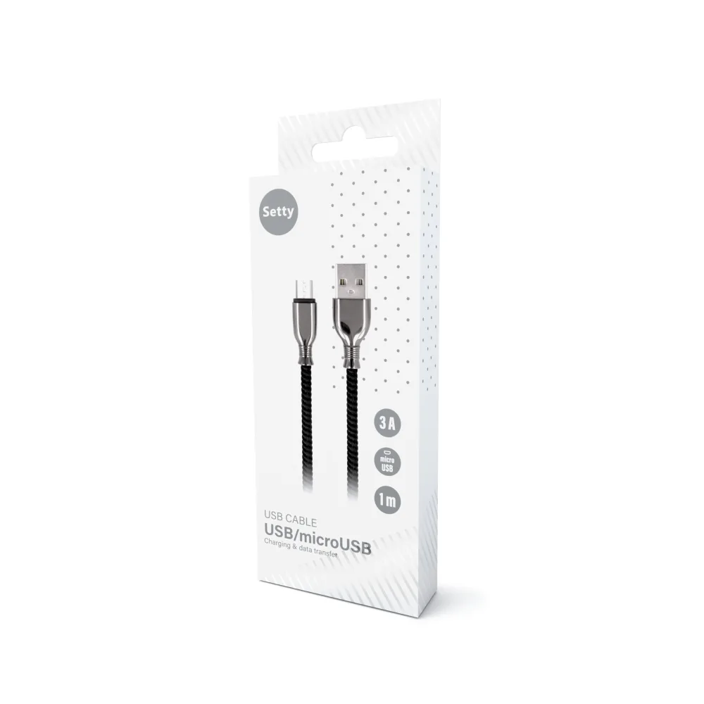 Setty sladd USB – microUSB 1,0 m 3A FC-M svart