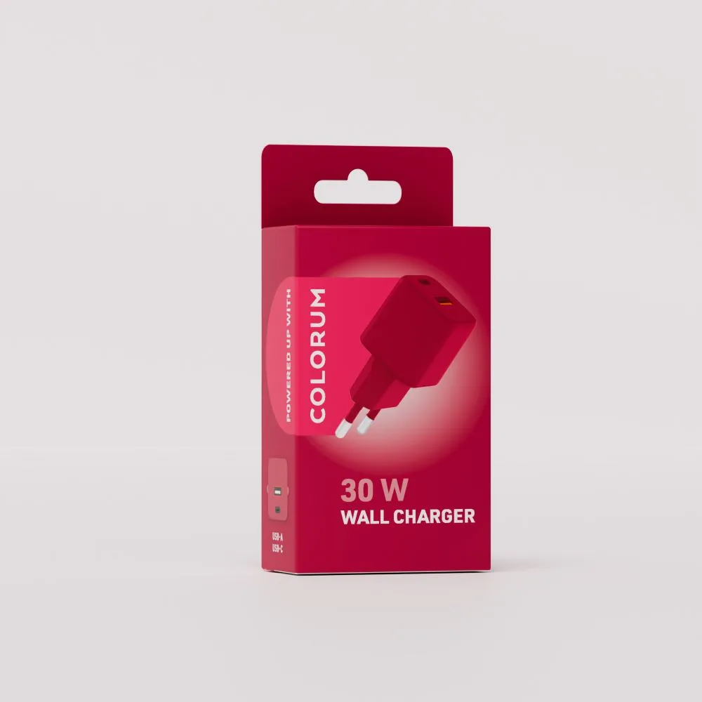 COLORUM väggladdare USB-A + USB-C PD 30W CLS30-AC-02 xMagenta