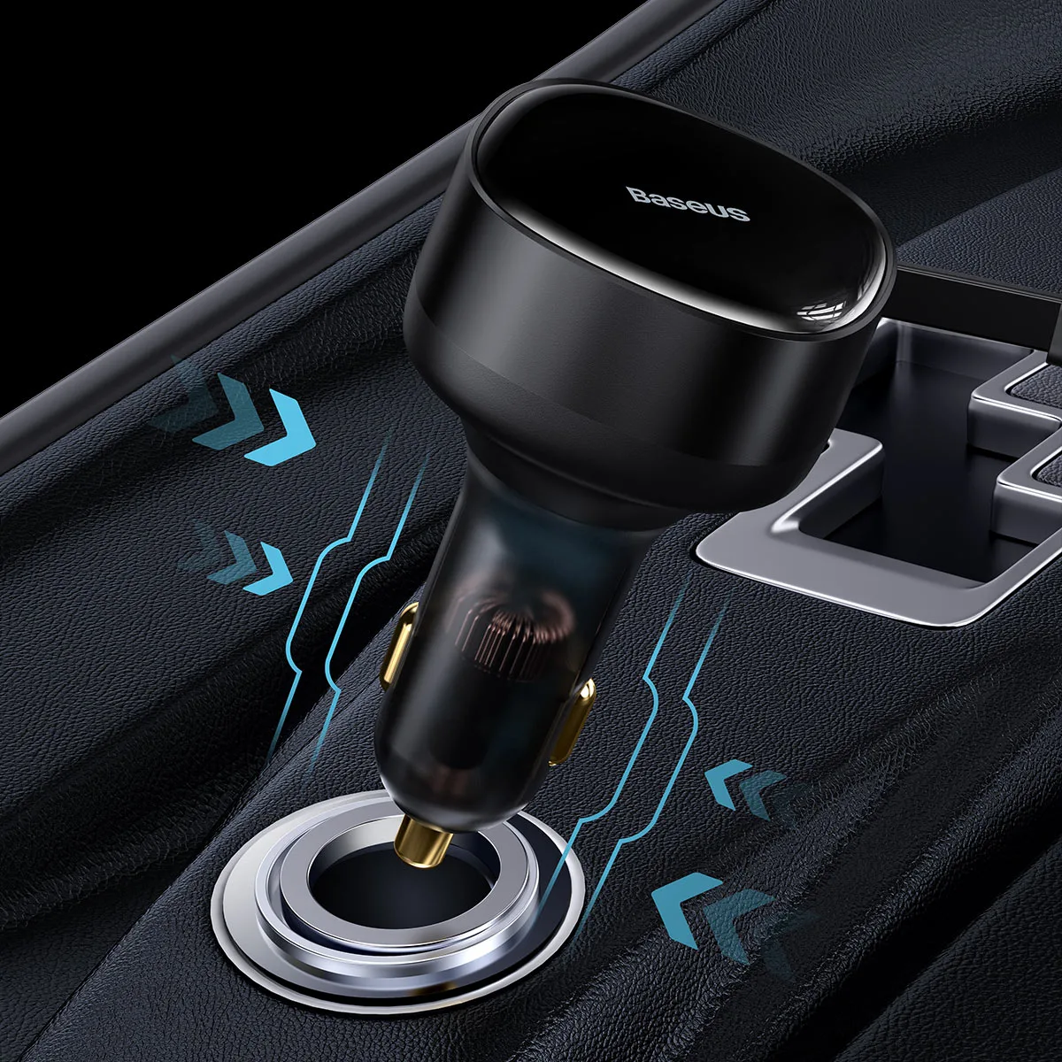 Baseus bil-laddare Enjoyment Retractable 2w1 30W svart med kabel 2x USB-C