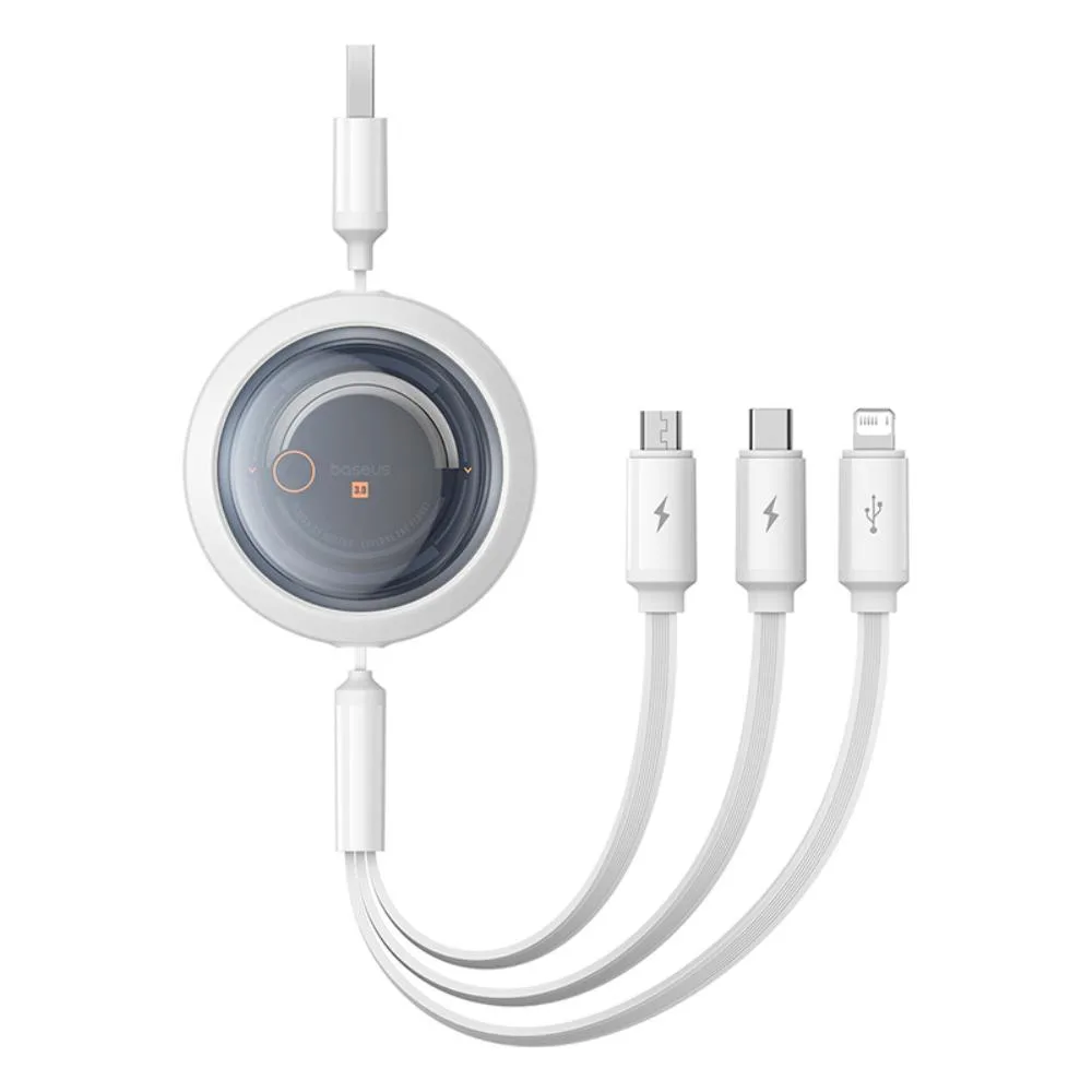 Baseus Free2Draw Utdragbar Kristallsnabbkabel USB till M+L+C 100W 1,1m Månvit