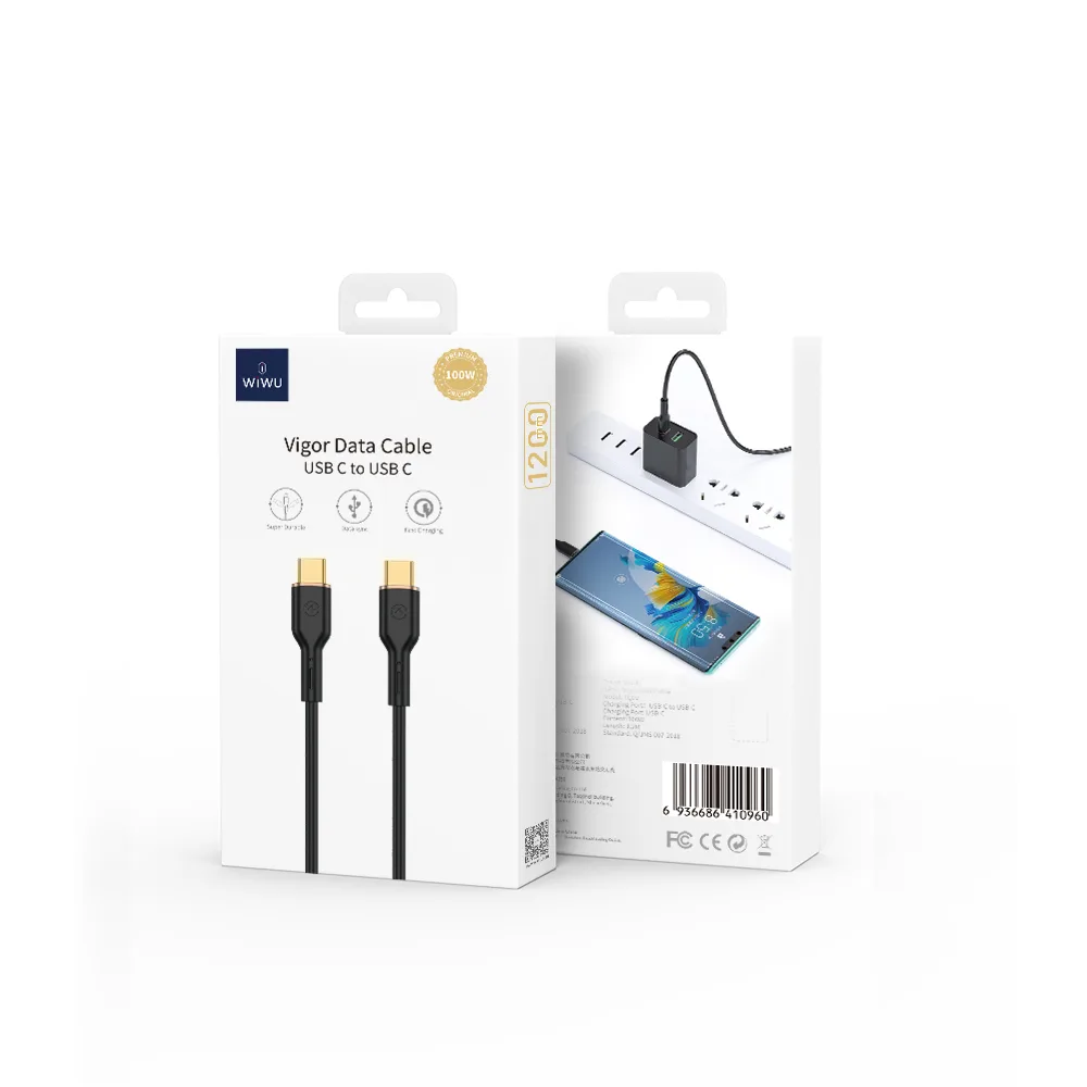 WIWU-kabel YQ02 USB-C – USB-C 100W 1,2 m svart