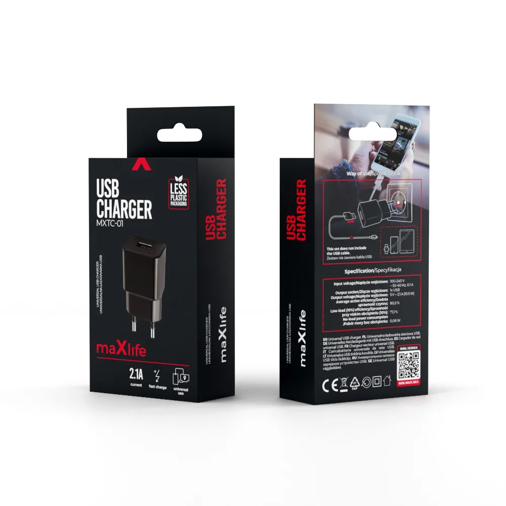 Maxlife MXTC-01 charger 1x USB 2.1A black