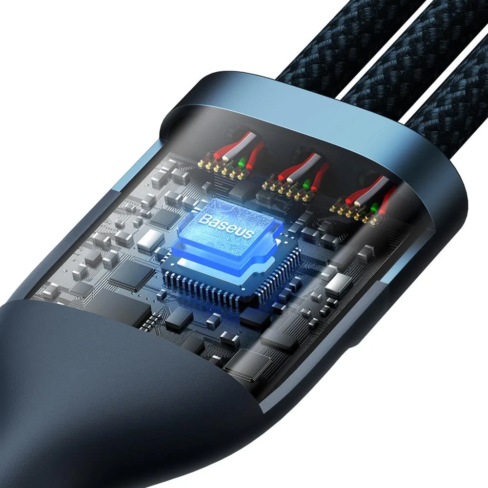 Baseus sladd 3in1 Flash II USB – micro USB + Lightning + USB-C 1,2 m 3,5A blå 66W