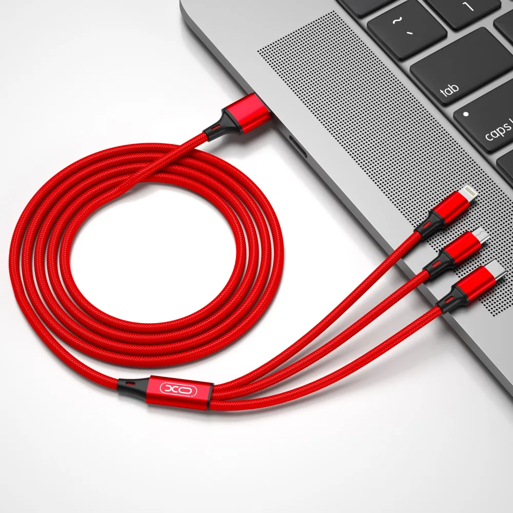 XO-kabel NB173 3in1 USB – Lightning + USB-C + microUSB 1,2 m 2,4A röd