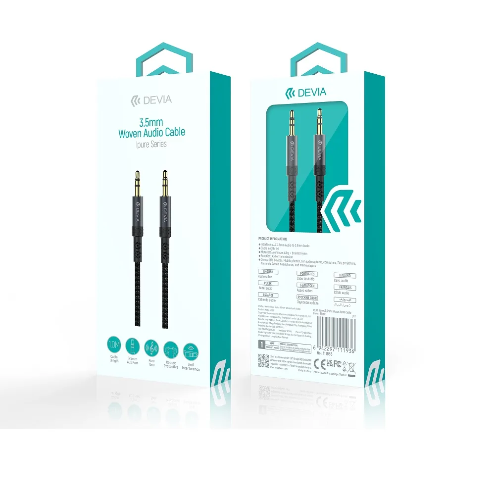 Devia cable audio Ipure EC618 jack 3,5 mm – jack 3,5 mm 1,0 m black
