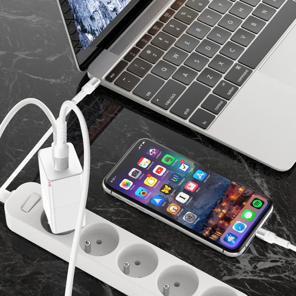 Forever Core Högeffektkabel USB – USB-C 2,0 m vit 100W för GaN