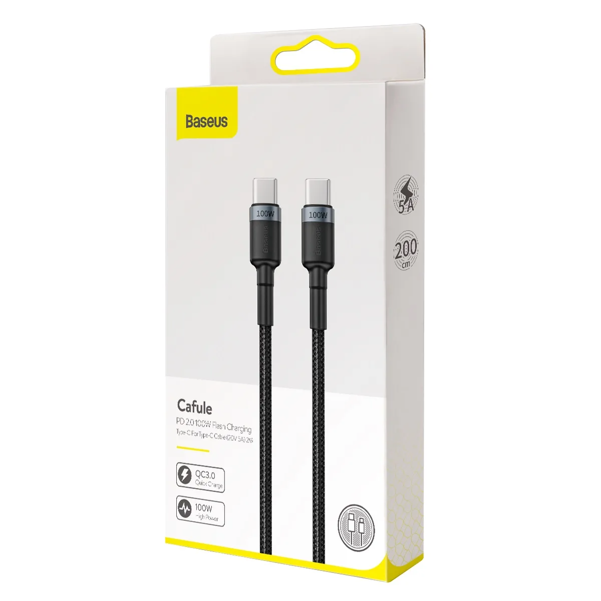 Baseus cable Cafule PD USB-C – USB-C 2,0 m 5A gray-black 100W