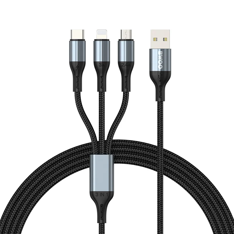 BWOO 3-i-1-kabel USB – USB-C, Lightning, Micro USB 1m 3A X274 svart