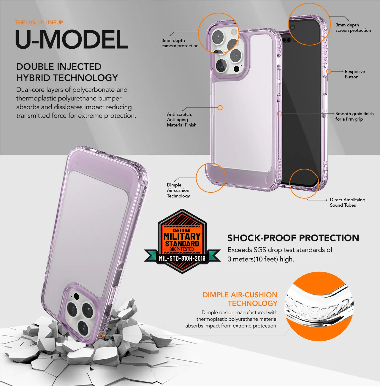 Ugly Rubber UMODEL-fodral för iPhone 15 Pro 6,1″ klarrosa