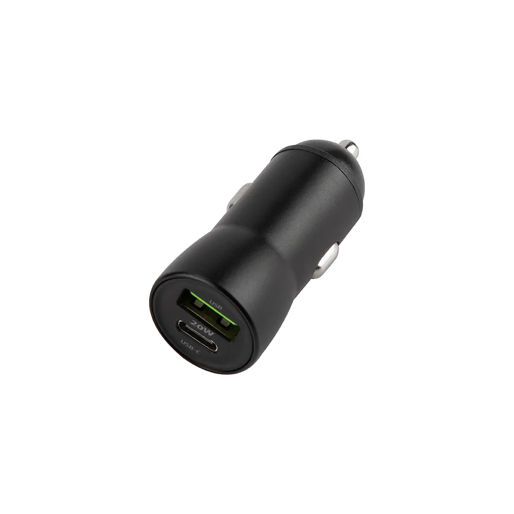 Maxlife MXCC-04 PD QC car charger 1x USB-C 1x USB 20W black + USB-C – USB-C cable 60W