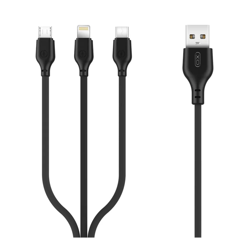 XO-kabel NB103 3-i-1 USB – Lightning + USB-C + microUSB 1,0 m 2,1A svart