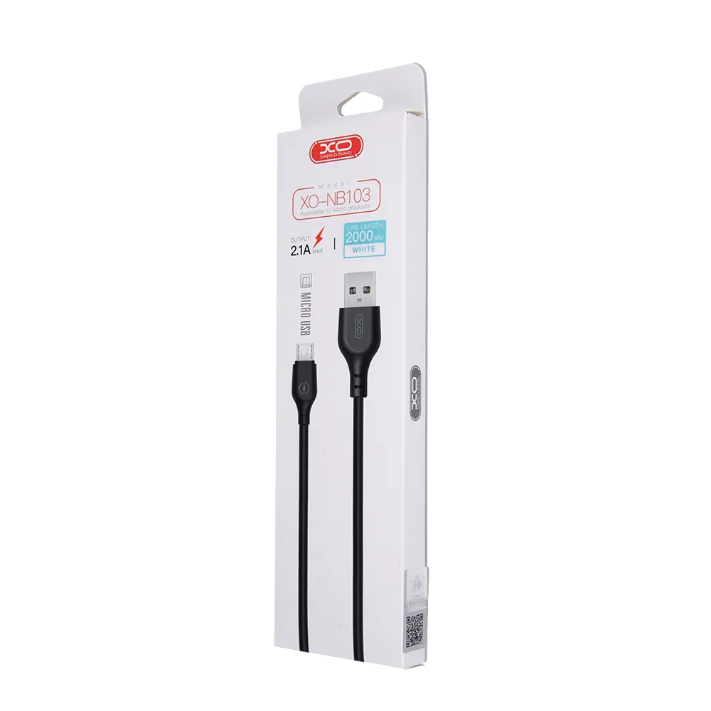 XO-kabel NB103 USB – microUSB 2,0 m 2,1A vit