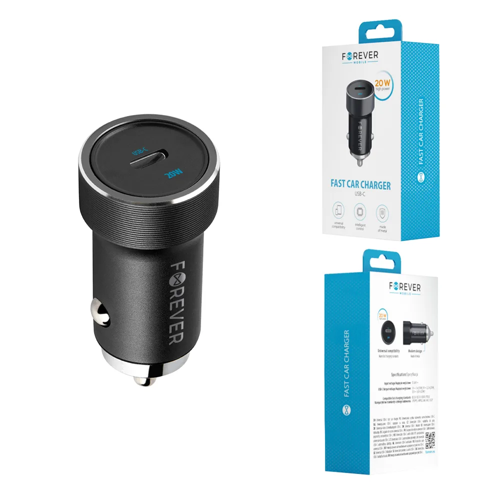 Forever CC-06 PD QC bil-laddare 1x USB-C 20W svart