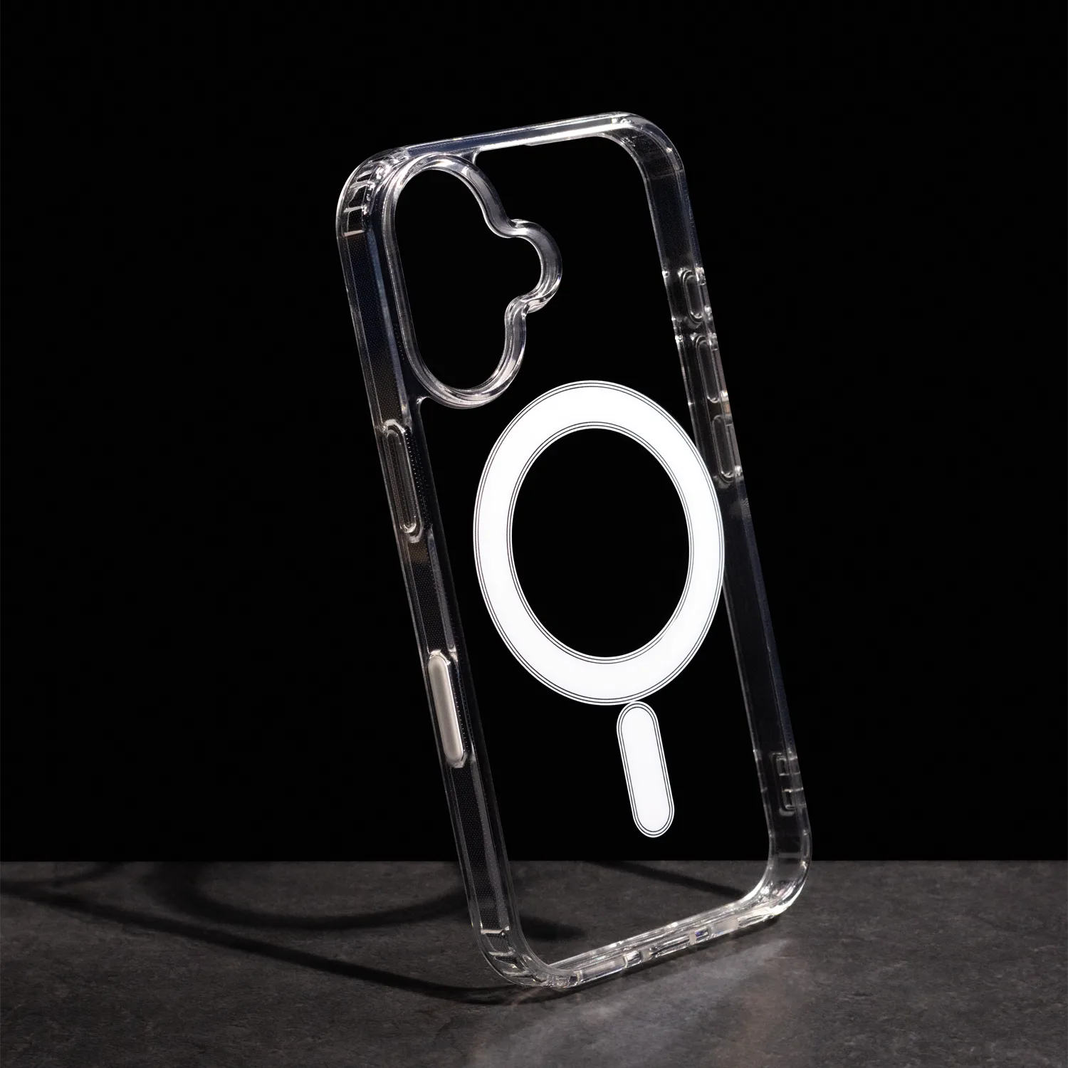 Anti Shock 1,5 mm Mag-fodral för iPhone 16 Plus 6,7″ transparent med stort hål + knapp