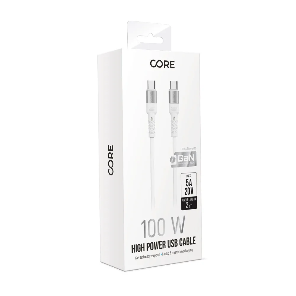Forever Core Högeffektkabel USB – USB-C 2,0 m vit 100W för GaN