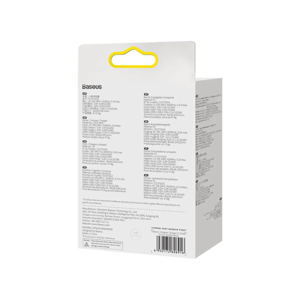 Baseus wall charger Compact 2 x USB white 10,5w