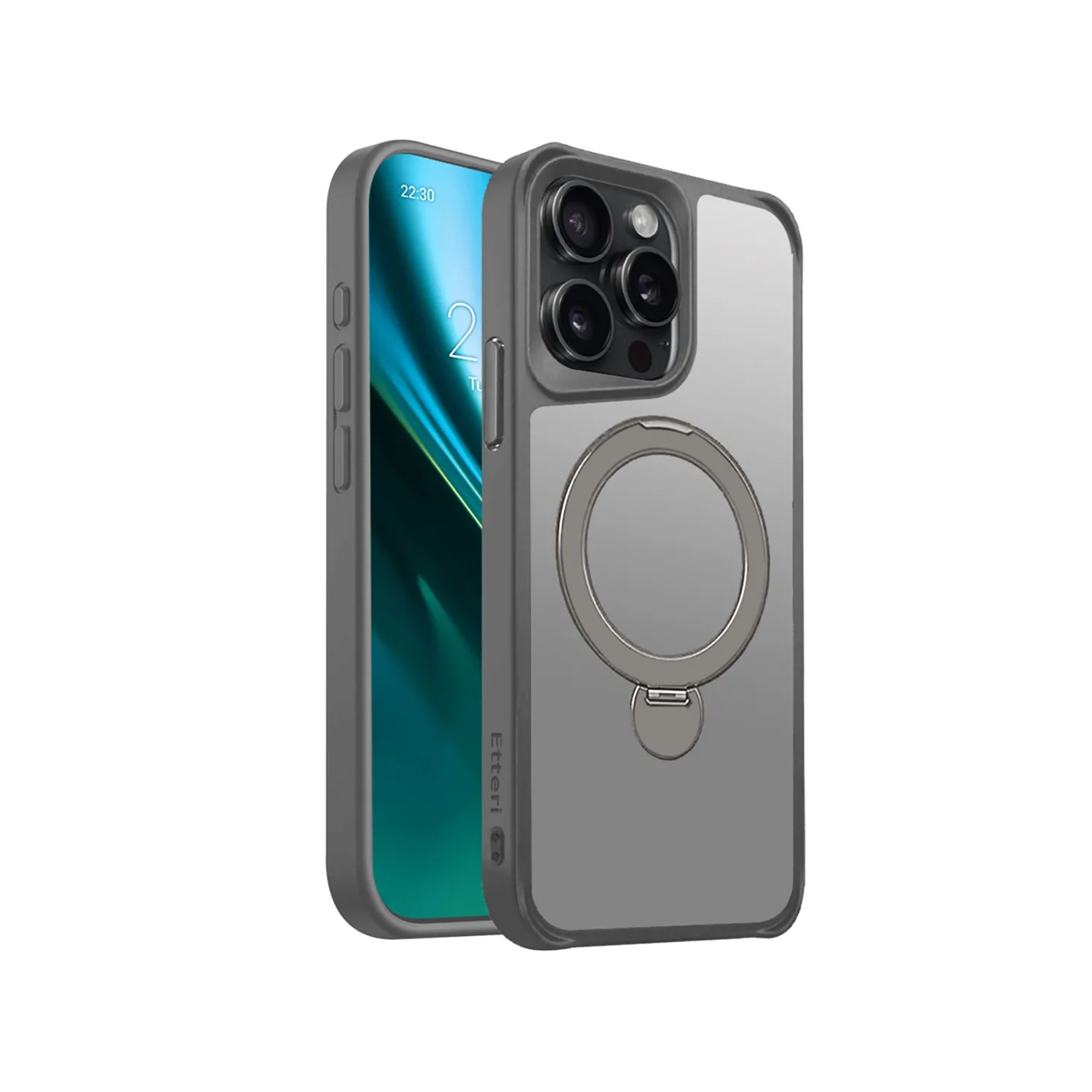 Etteri Matt Mag Ring-fodral för iPhone 15 Pro Max 6,7″ grå