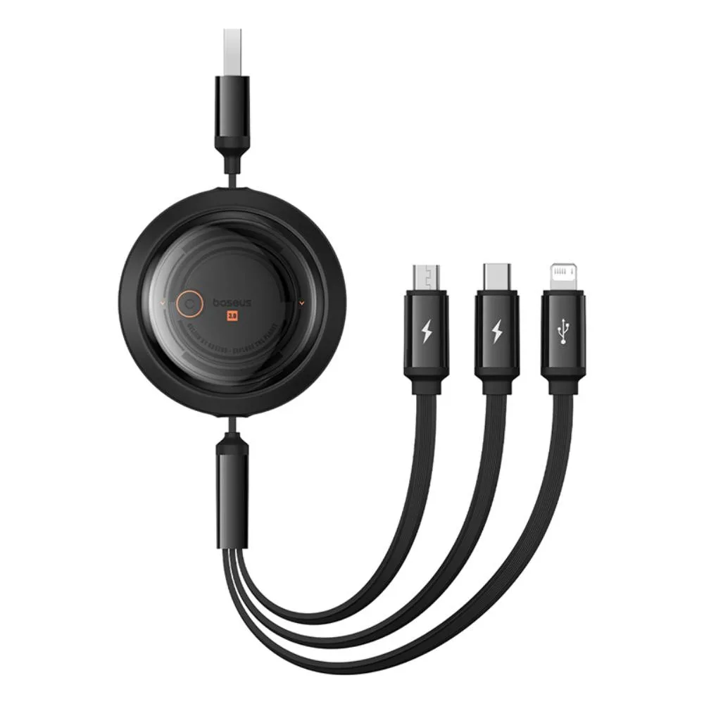 Baseus Free2Draw Utvikbar Kristallsnabbaddningskabel USB till M+L+C 100W 1,1m Kluster Svart