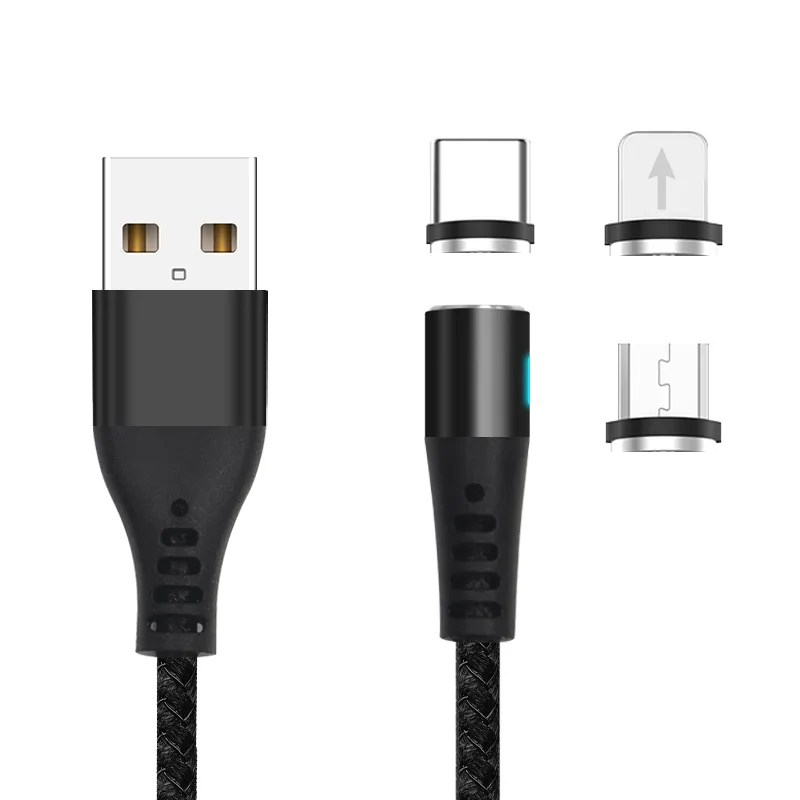 Maxlife MXUC-02 magnetic cable USB – Lightning + USB-C + microUSB 1,0 m 2A black nylon