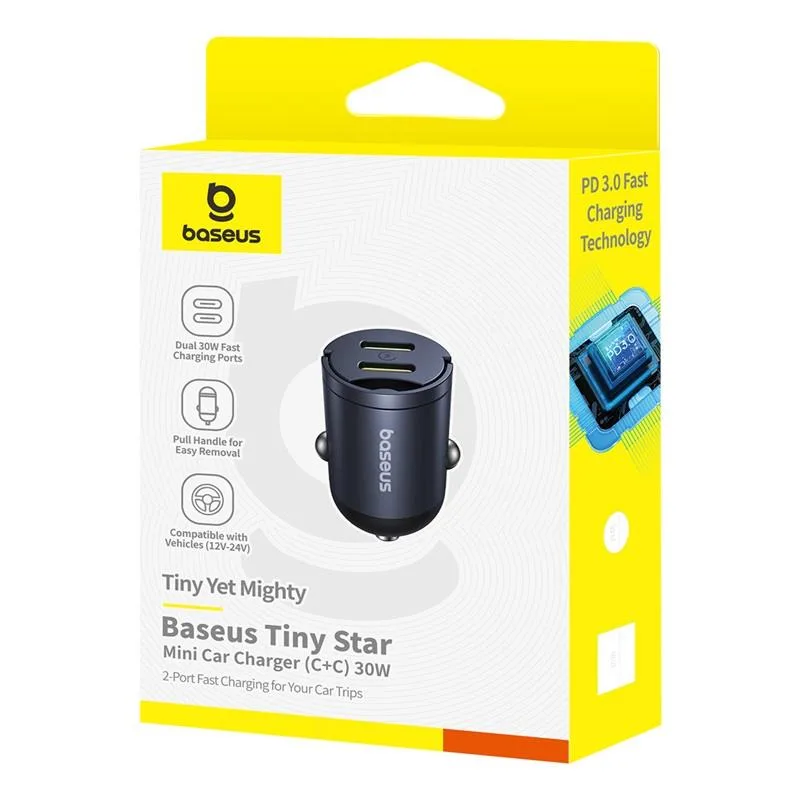 Baseus Mini Tiny Star 2C PD car charger 1x USB-C – USB-C port 30W black