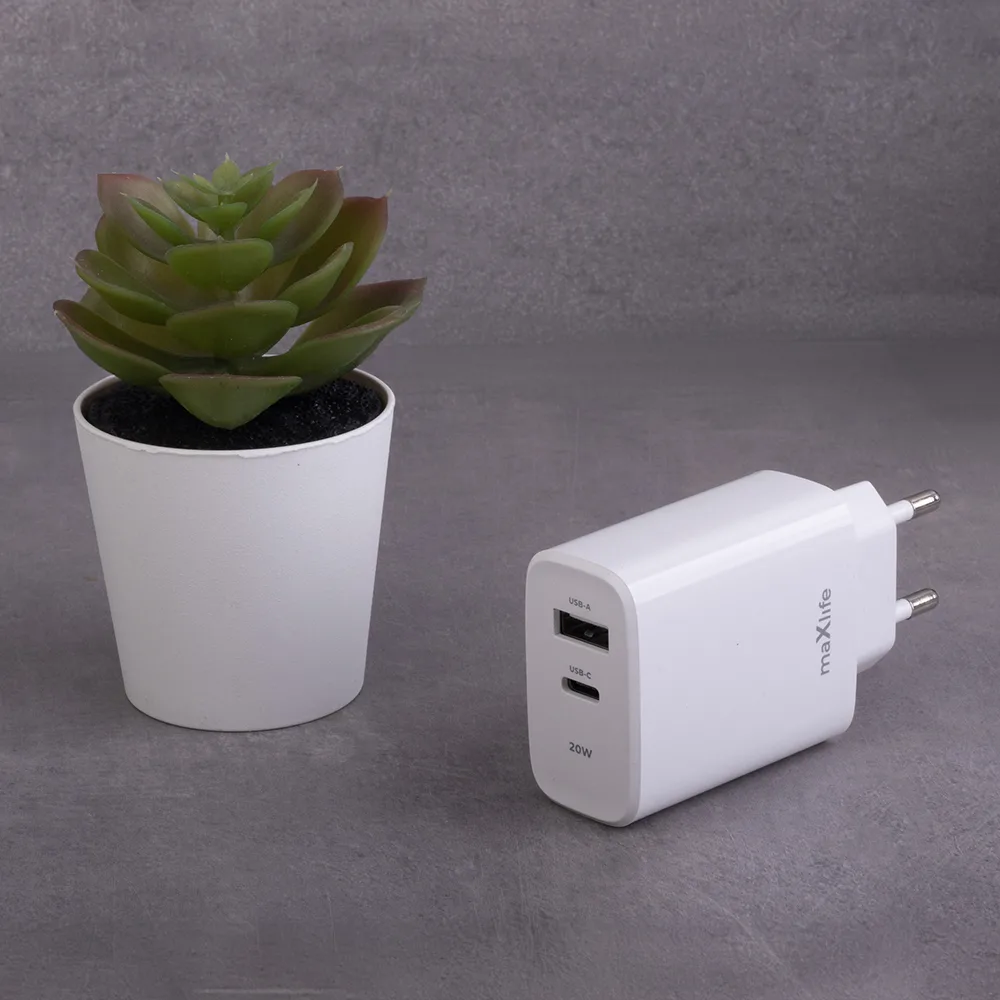 Maxlife MXTC-10-20AC PD QC charger 1x USB-C 1x USB 20W white