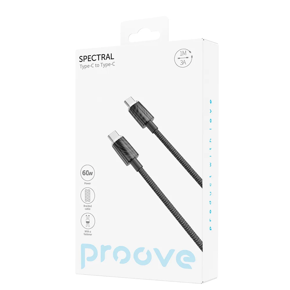 Proove-kabel Spectral USB-C – USB-C 1m 3A svart