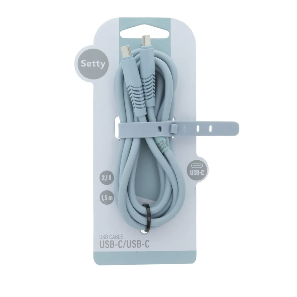 Setty sladd USB-C – USB-C 1,5 m 2,1A KSC-C-1.523 blå