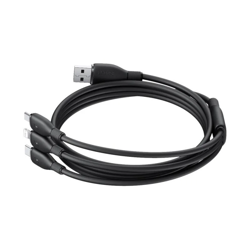 Baseus Ultra-Snabb En-för-Tre Laddningskabel USB-A till M+L+C 3,5A 0,8m Kosmisk Svart