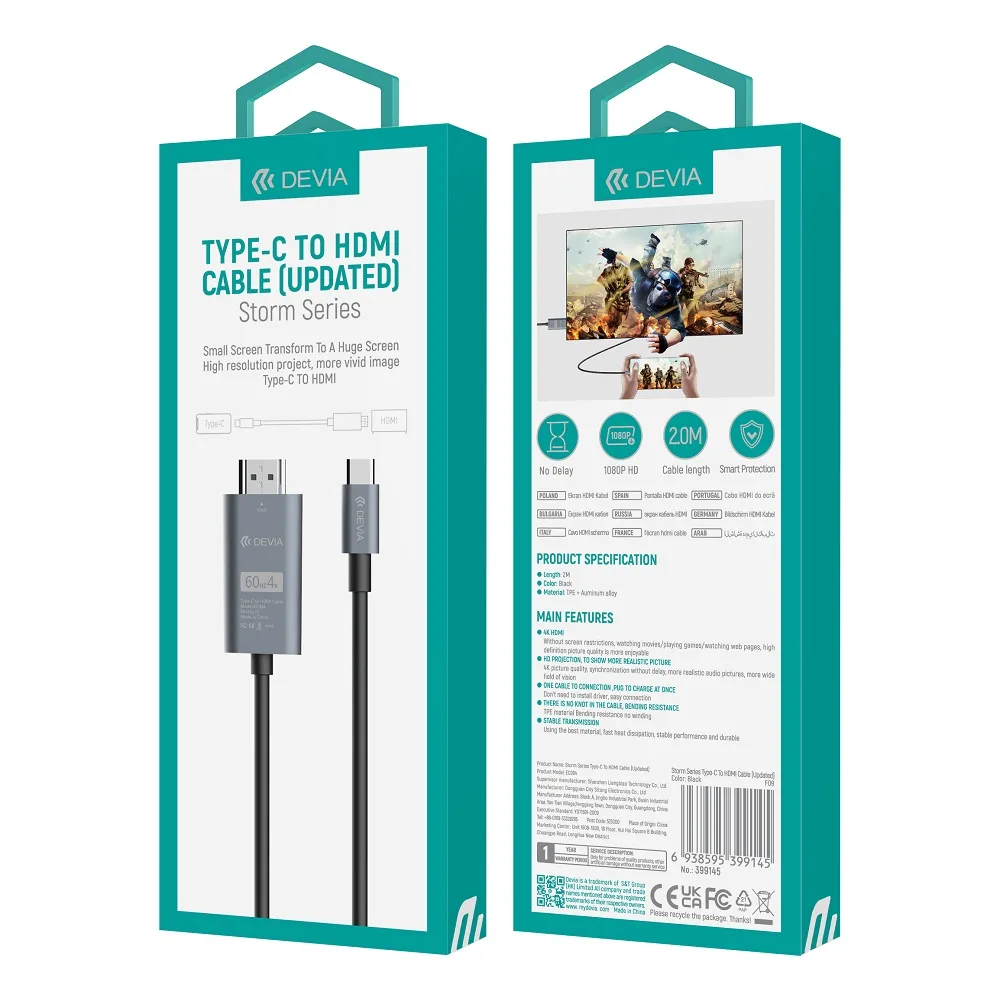 Devia cable Storm EC084 USB-C – HDMI 4K 60 Hz 2,0 m black