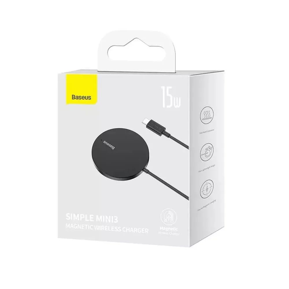 Baseus trådlös laddare Simple Mini 3 15W svart magnetisk