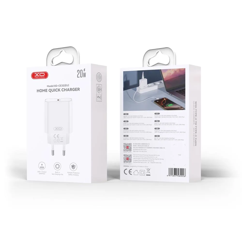 XO wall charger CE32 PD 20W 1x USB-C white + USB-C – USB-C cable